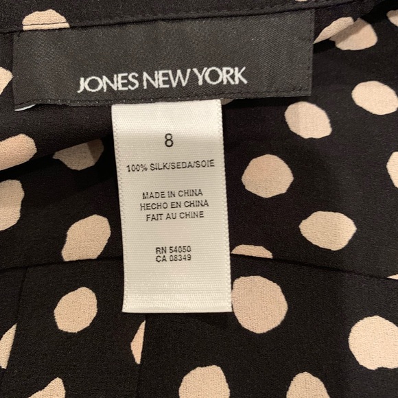 NWT Jones New York Black & Pink Polka Dot Silk Top - Picture 6 of 7